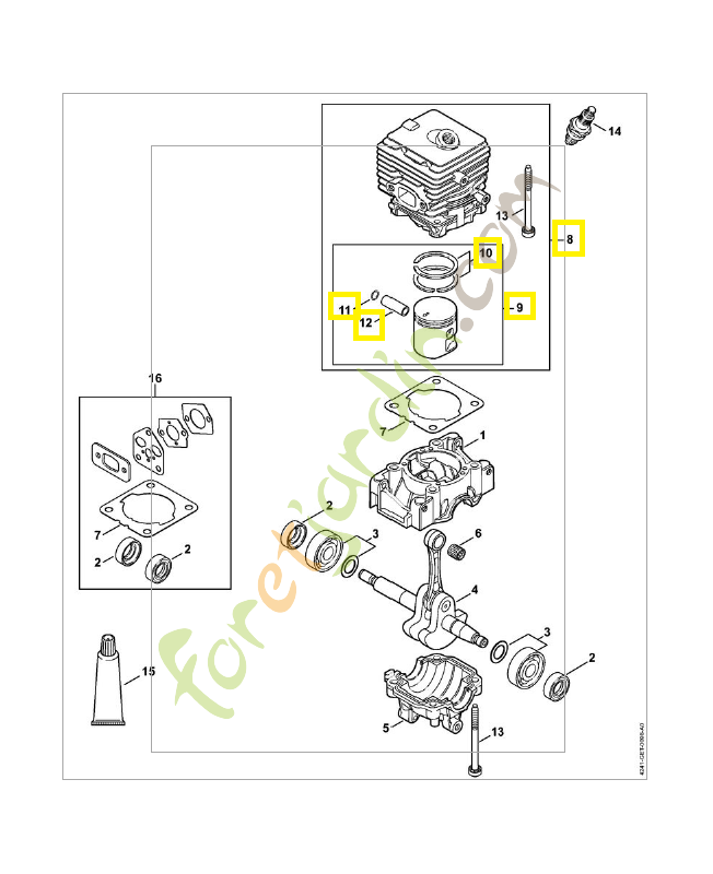 Cylindre + piston diam 34mm 4241-020-1201. Pièce de rechange Sithl / Vicking