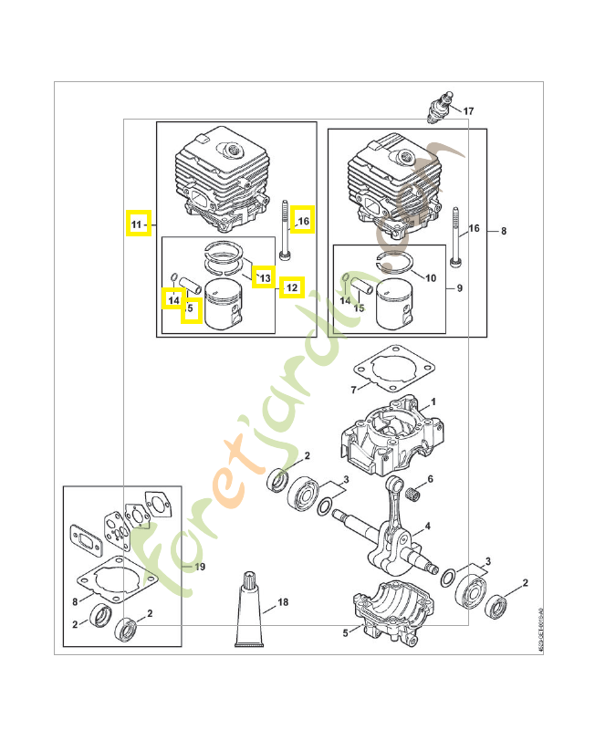 Cylindre + piston diam 34mm 4241-020-1202. Pièce de rechange Sithl / Vicking