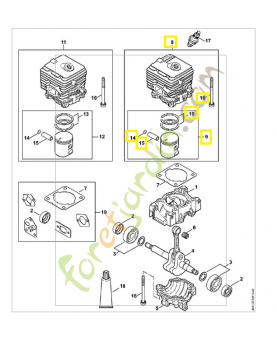 Cylindre avec piston d.34mm 4241-020-1203. Pièce de rechange Sithl / Vicking