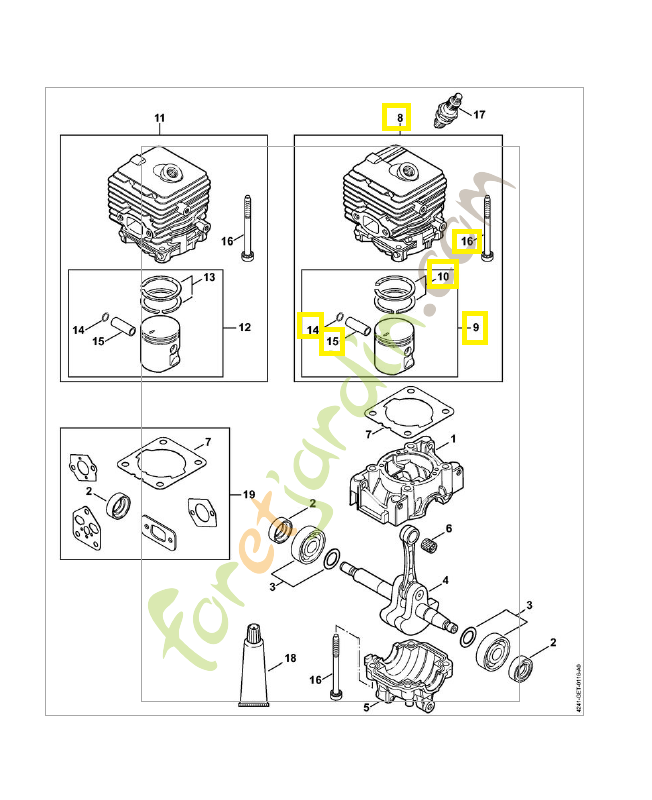 Cylindre avec piston d.34mm 4241-020-1203. Pièce de rechange Sithl / Vicking