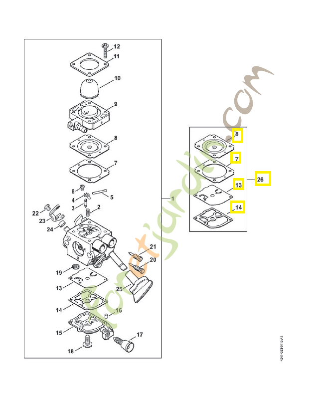 Jeu pièces carburateur 4241-007-1700. Pièce de rechange Sithl / Vicking