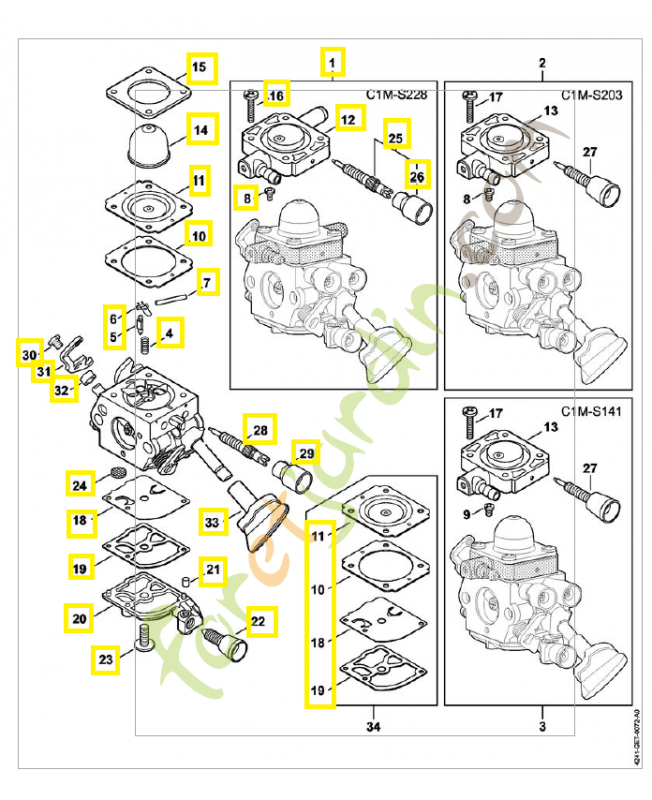 Carburateur c1m-s 228 4241-120-0606. Pièce de rechange Sithl / Vicking
