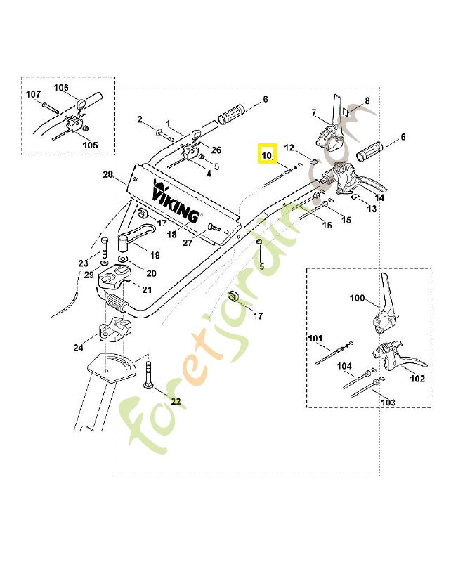 Câble marche avant 6228-710-9916. Pièce de rechange Sithl / Vicking