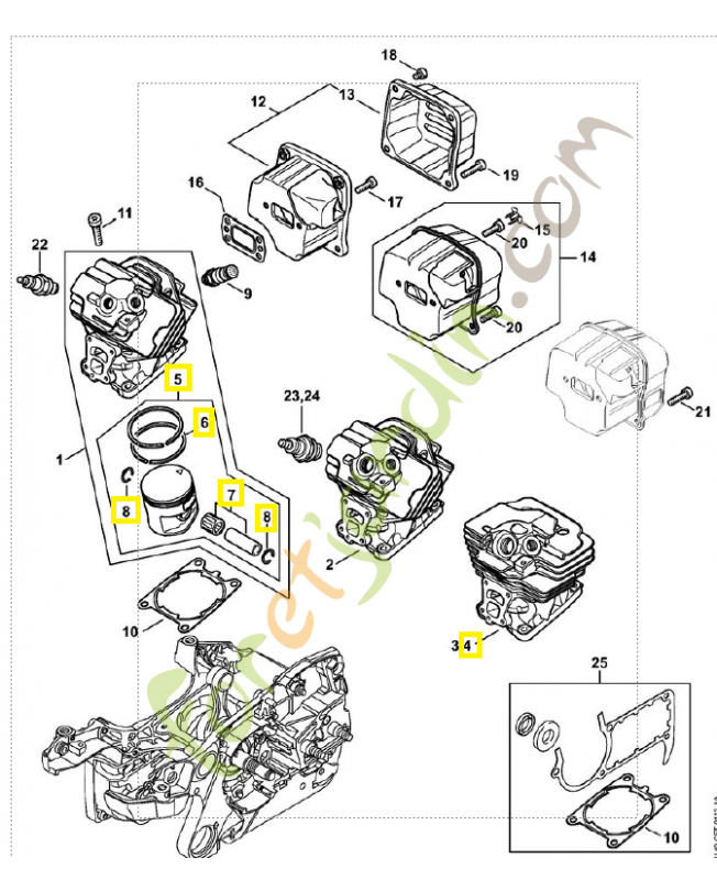 Cylindre avec piston d.47 mm 1140-020-1208. Pièce détachée Stihl / Vicking