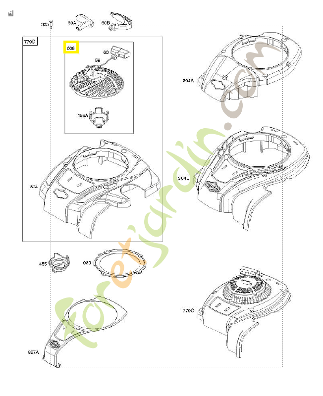 593959 démarreur a rappel 0003-000-3113. Pièce détachée pour moteur thermique Briggs et Straton