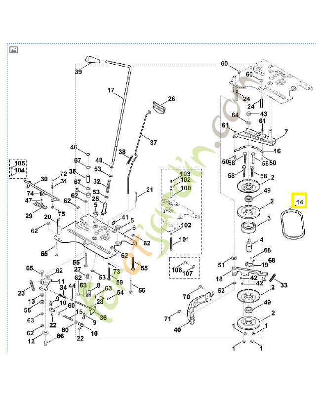 Courroie trapézoïdale (Embrayage de lame) 6170-704-2130. Pièce de rechange Sithl / Vicking