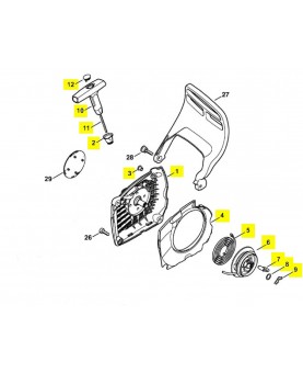Carter ventilateur avec lanceur 1143-080-2100 et 1143-080-2104. Pièce détachée Stihl / Vicking