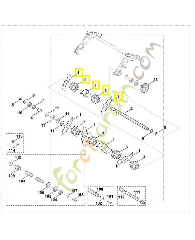 Jeu de couteaux de scarificateur 6290-007-1000. Pièce détachée pour stihl