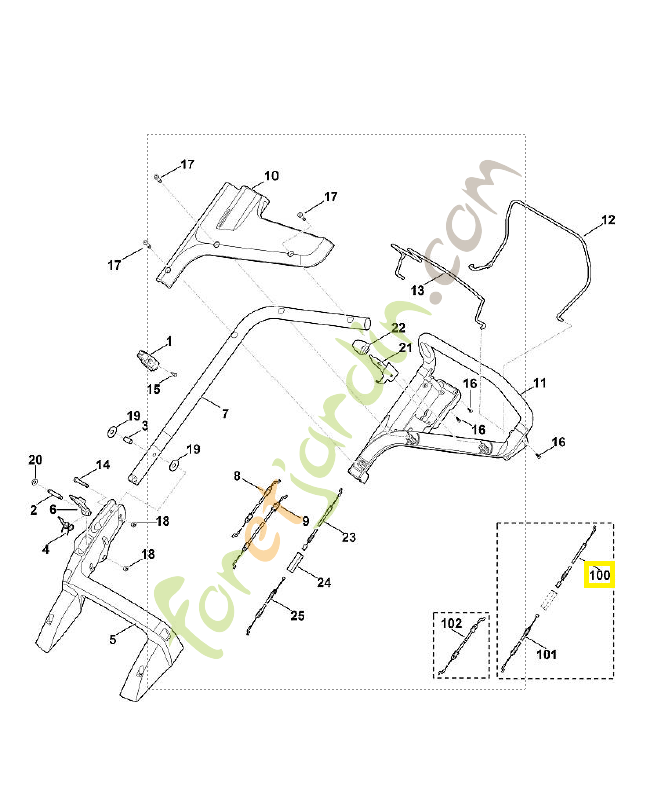 Câble commande vitesse 6358-007-1090 ou 6358-700-7527. Pièce détachée Stihl / Vicking