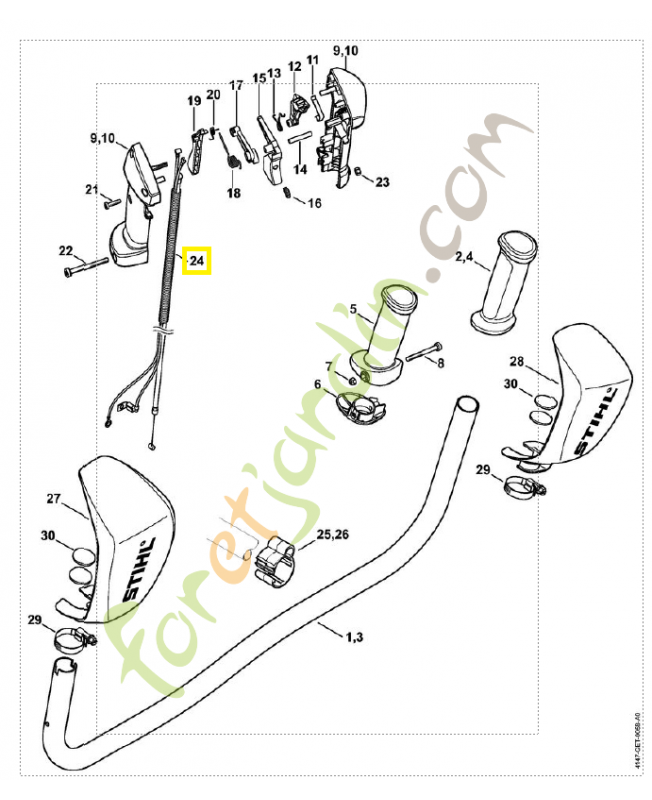Câble de commande de gaz 4147-180. Pièce détachée Stihl / Vicking