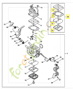 Jeu de pièces de carburateur 1140-007-1703. Pièce détachée Stihl / Vicking