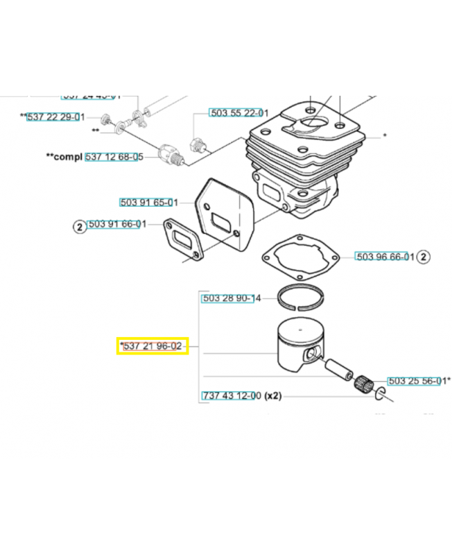 Piston 537219602. Pièce de rechange Husqvarna