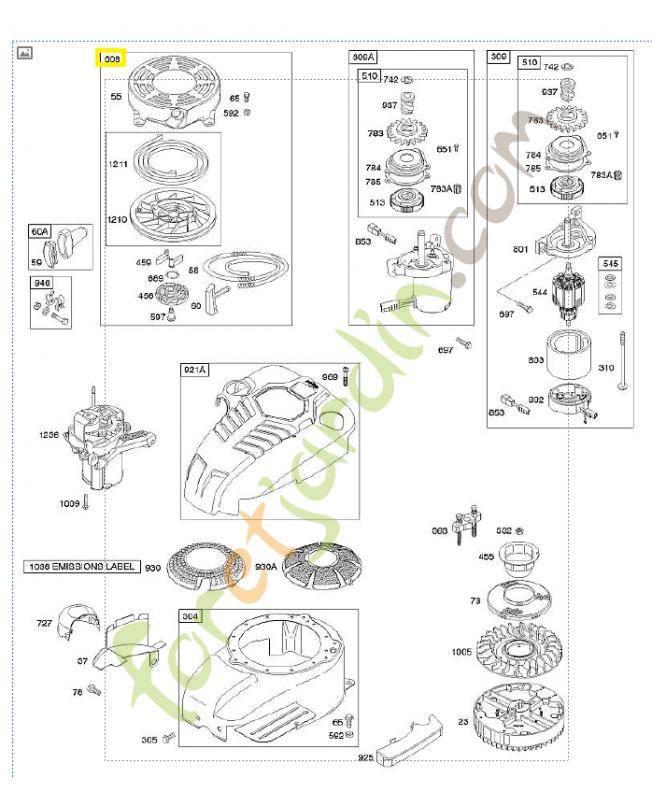 497680 Démarreur a rappel 0003-000-0304. Pièce de rechange pour moteur thermique Briggs et Straton