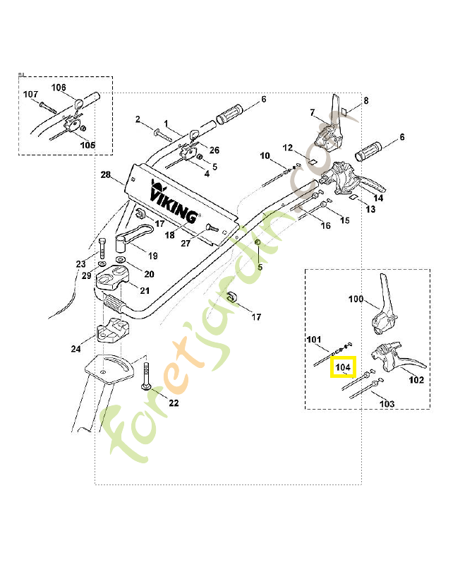 Câble embrayage arrière 6228-710-9921. Pièce de rechange Sithl / Vicking