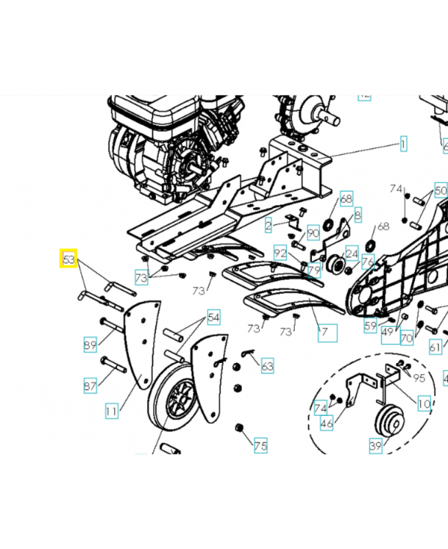 Broche roue de transport 544309801. Pièce de rechange Husqvarna