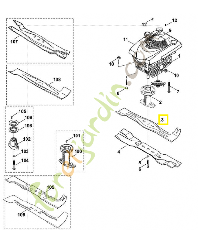 Lame 53cm tout montage 6375-760-9991. Pièce de rechange Sithl / Vicking