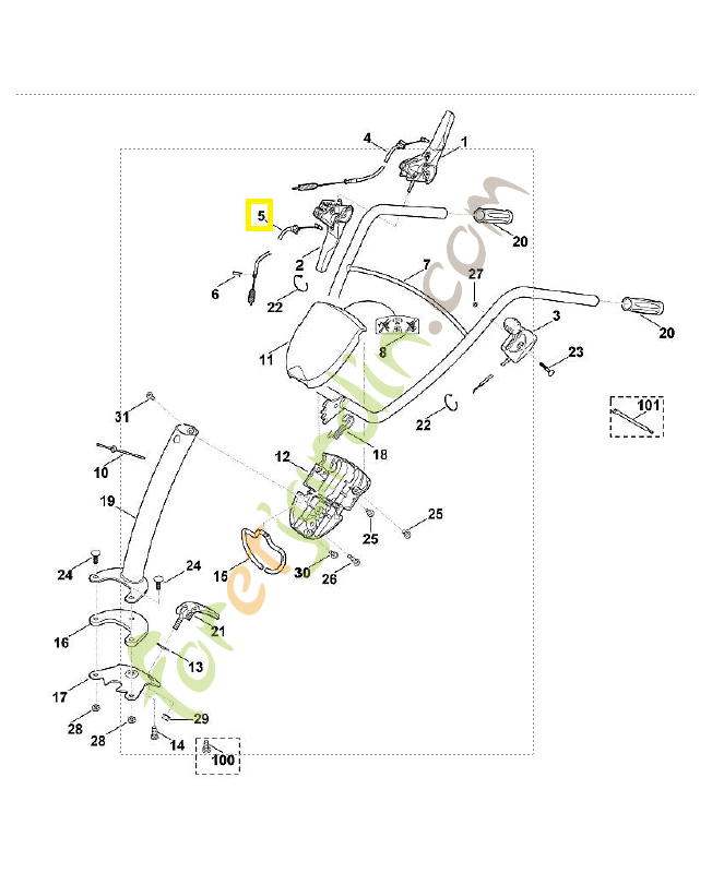Câble de commande arrière 6241-710-9920. Pièce de rechange Sithl / Vicking