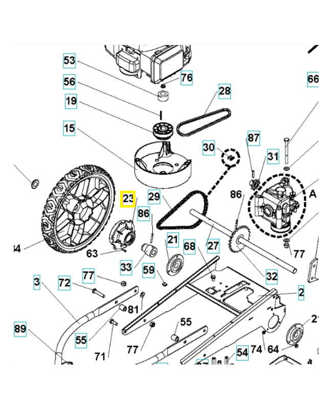 Palier roue libre droit 531009463. Pièce de rechange Husqvarna
