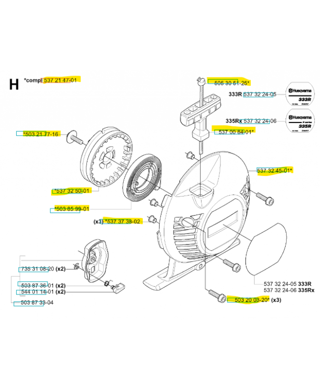 Lanceur complet Husqvarna 537214707. Pièce de rechange Husqvarna