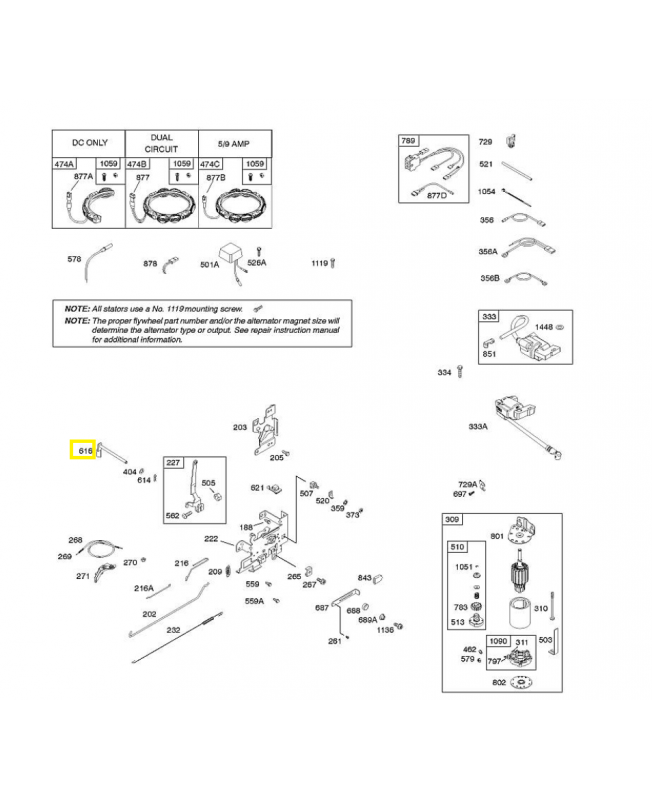 692012 Manivelle régulateur 0003-000-1030. Pièce de rechange pour moteur thermique Briggs et Straton