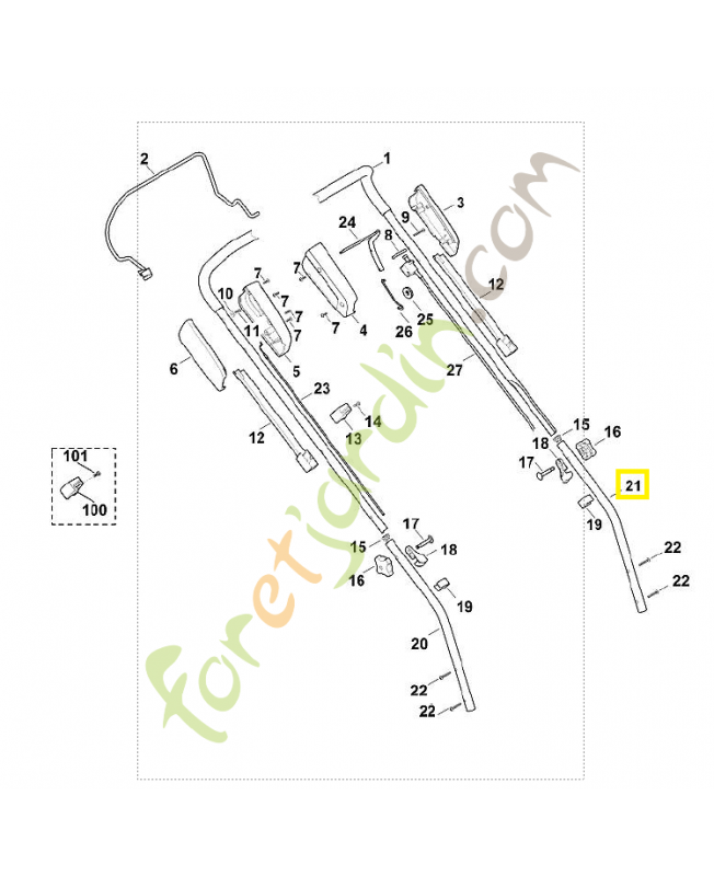 Partie inférieur guidon gauche 6356-763-4800. Pièce de rechange Sithl / Vicking