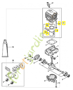 Cylindre avec piston ø 34 mm 4144-020-1203. Pièce détachée Stihl / Vicking