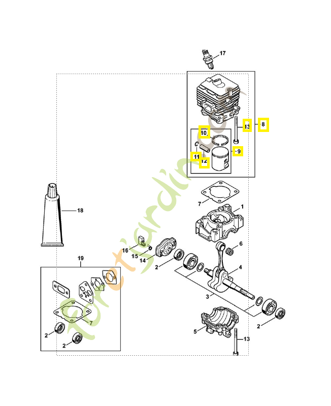 Cylindre avec piston ø 34 mm 4144-020-1203. Pièce détachée Stihl / Vicking