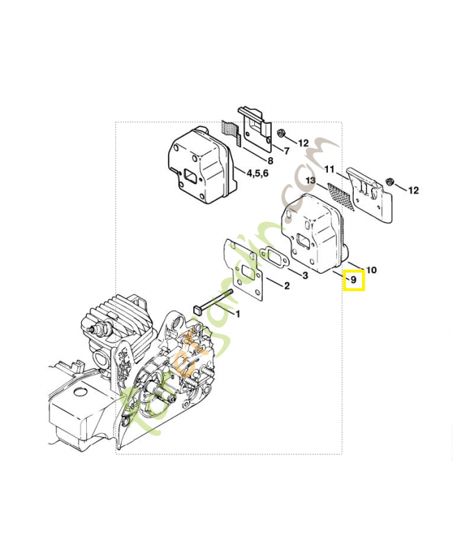 Silencieux complet 1123-140-0611. Pièce détachée Stihl