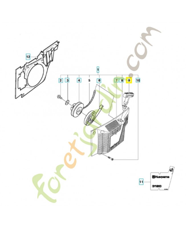 Poignée de lanceur 503543901. Pièce de rechange Husqvarna
