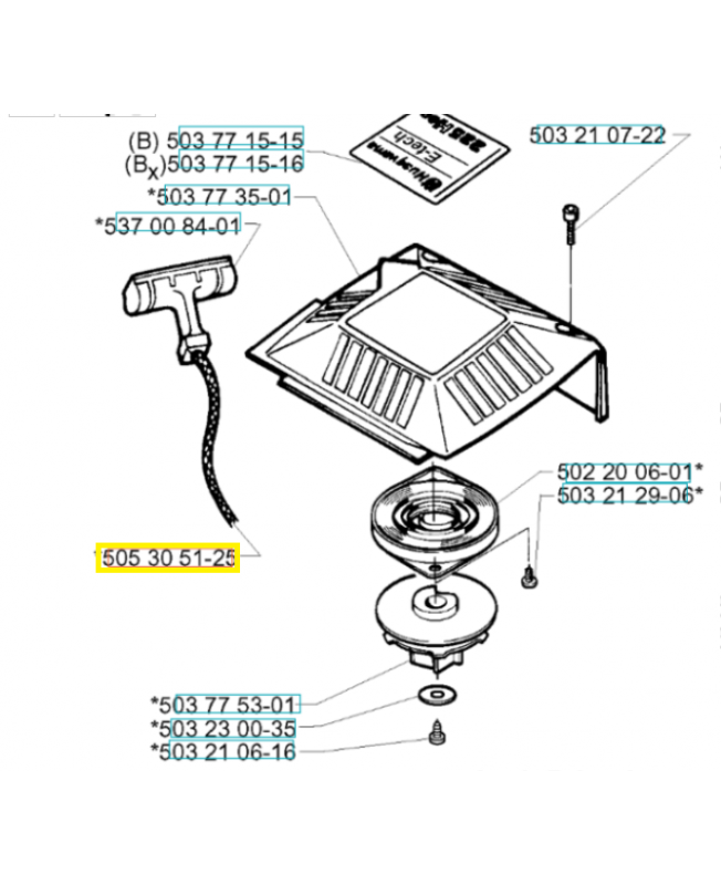Corde de démarreur 505305125. Pièce de rechange Husqvarna