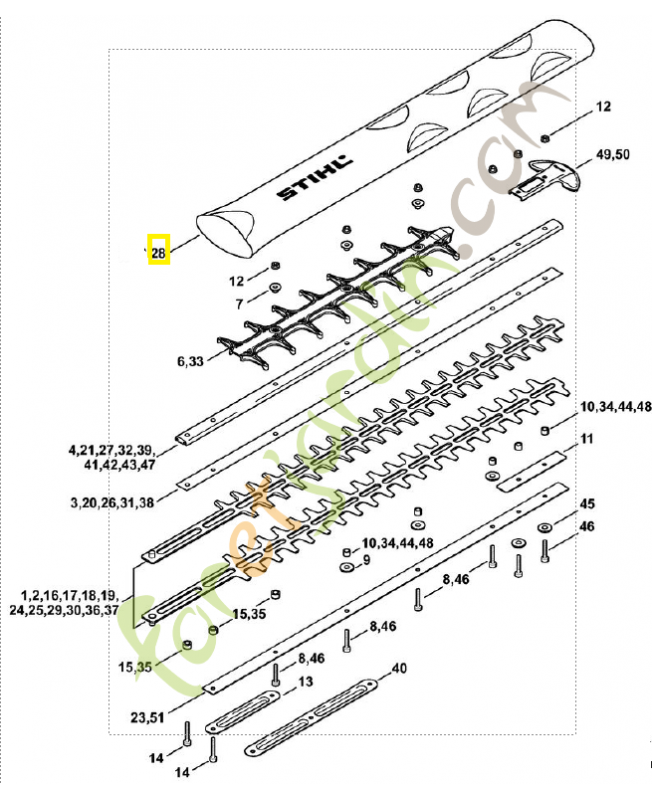 Protège couteaux 750 mm r 4237-790-9207. Pièce de rechange Sithl / Vicking