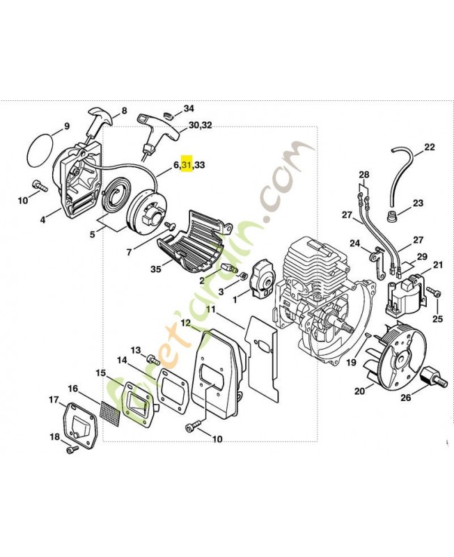 Câble lancement 910 mm 4137-195-8200. Pièce détachée Stihl / Vicking
