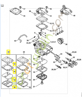 Jeu de pièces de carburateur 1143-007-1703. Pièce détachée Stihl / Vicking