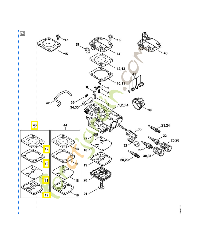 Jeu de pièces de carburateur 1143-007-1703. Pièce détachée Stihl / Vicking