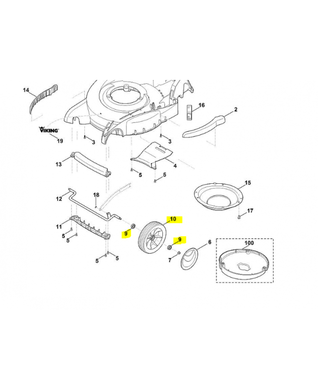 Roue avant complète 200 mm 6364-700-0400. Pièce détachée Stihl / Vicking