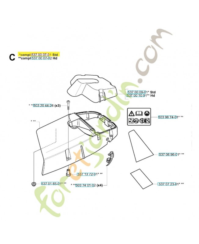 Capot cylindre 537000701. Pièce de rechange Husqvarna