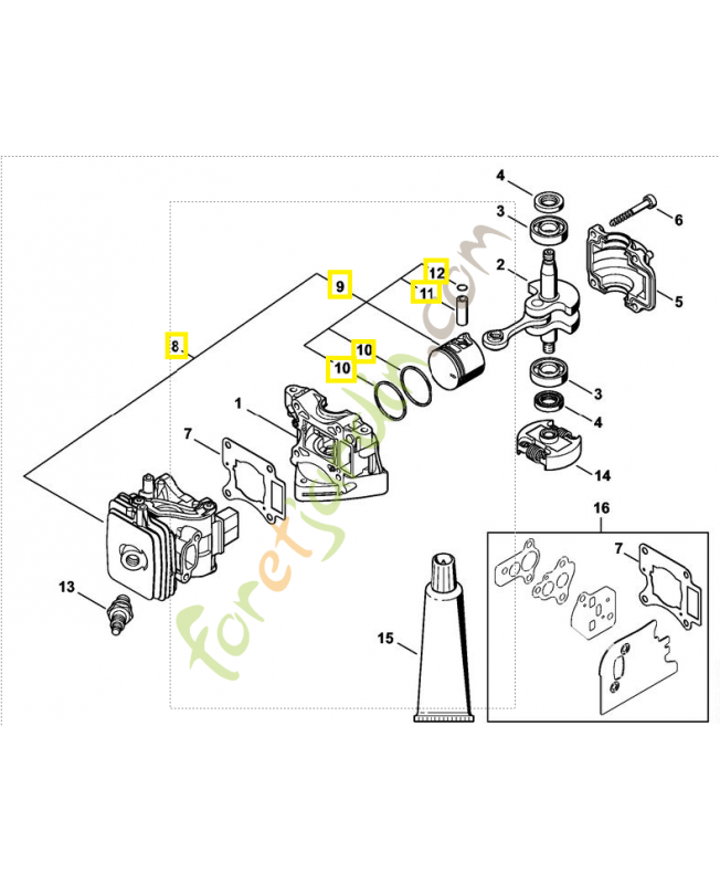 Cylindre avec piston d.33 mm 4242-020-1201. Pièce de rechange Sithl / Vicking