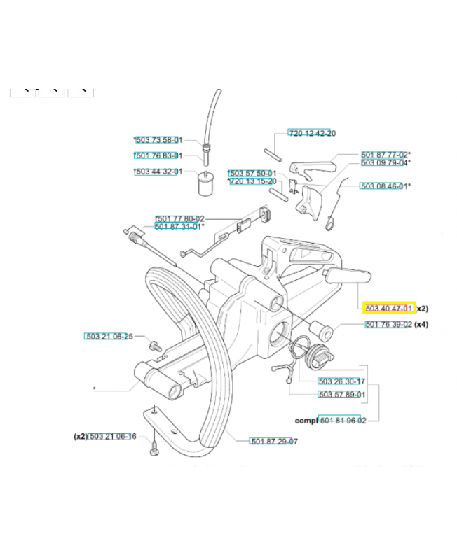 Cache poignée 503404701. Pièce de rechange Husqvarna référence 503404701