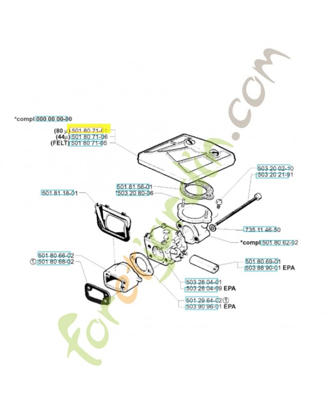 Filtre a air complet 501807101. Pièce de rechange Husqvarna