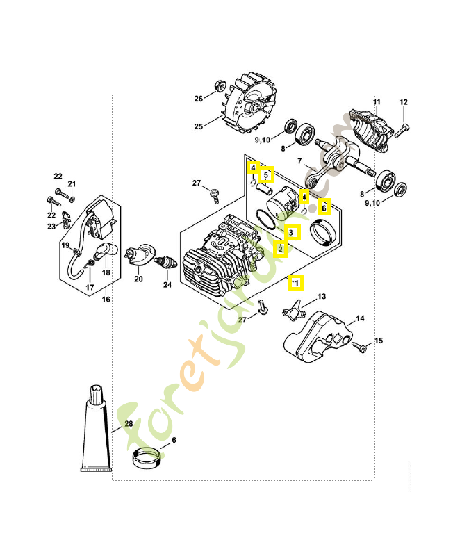 Cylindre avec piston ø 38 mm 1137-020-1209. Pièce détachée Stihl / Vicking