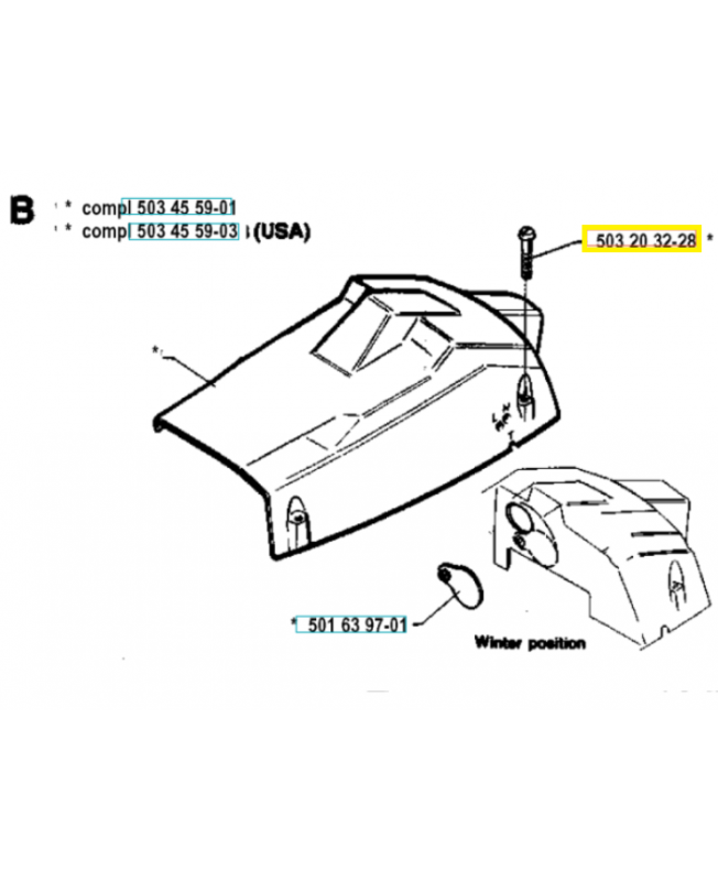 Vis husqvarna ref. 503203228 Remplace référence 503203201, 501273701 ; 503206728