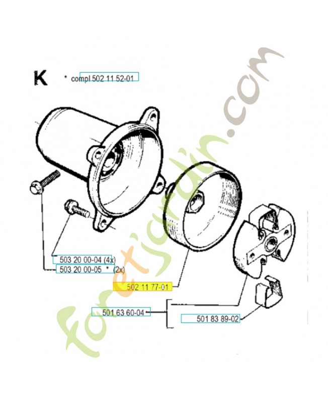 cloche d'embrayage 502117701. Pièce de rechange Husqvarna