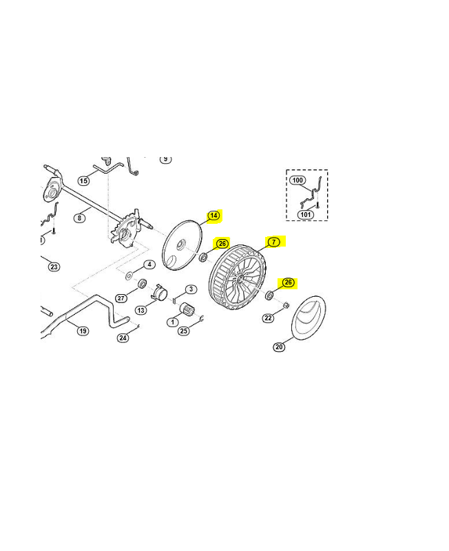 Roue arrière d200 mm 6338-700-0490 et 0000-700-0415. Pièce détachée Stihl / Vicking