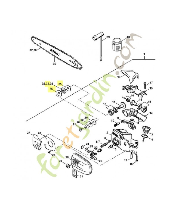 Pignon 3/8 p 6 dts Stihl ref. 0000-640-2002 Remplace référence 41386421250