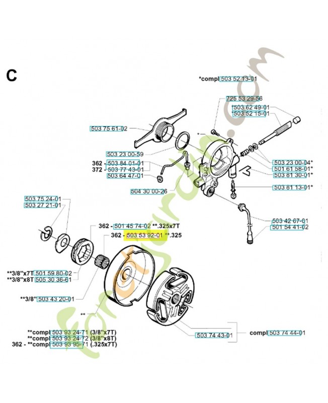 Roulement a aiguilles 503539201. Pièce de rechange Husqvarna