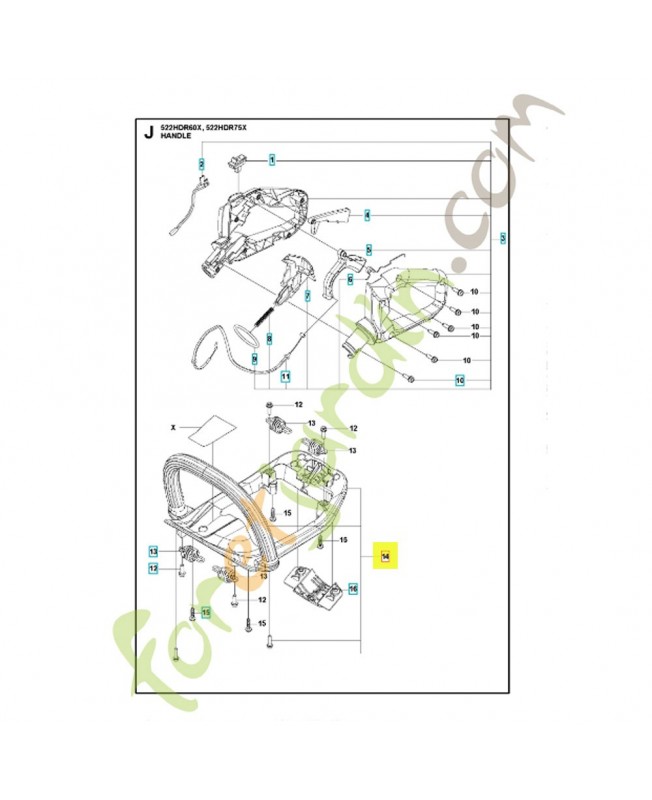 poignée avant complète 597024101. Pièce détachée Husqvarna