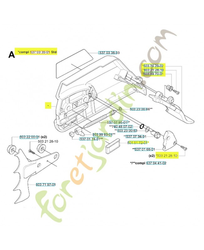 Frein de chaine complet 537033501. Pièce de rechange Husqvarna