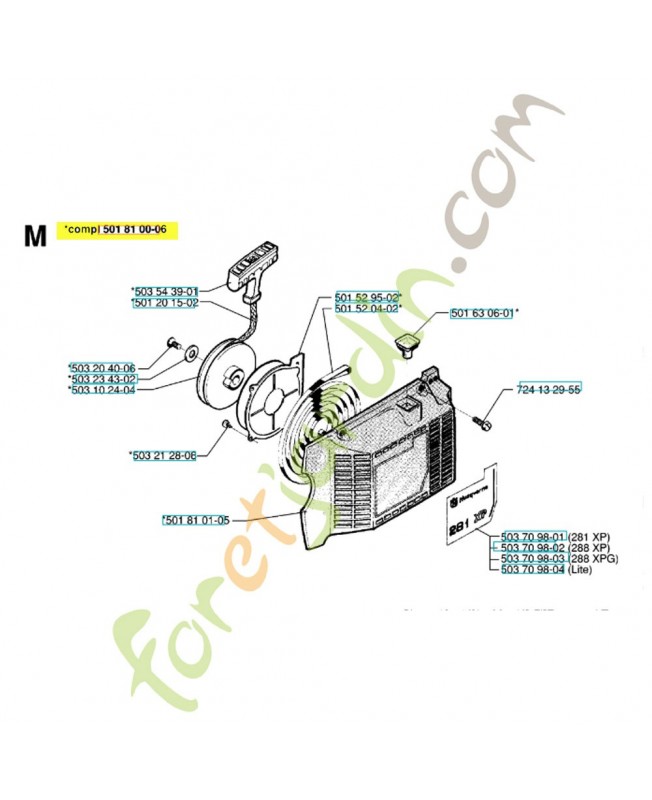 Lanceur complet 501810006. Pièce de rechange Husqvarna
