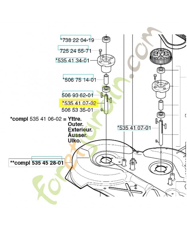 Axe 535410702. Pièce de rechange Husqvarna