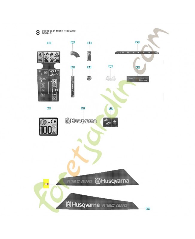 Étiquette 504813301. Pièce de rechange Husqvarna